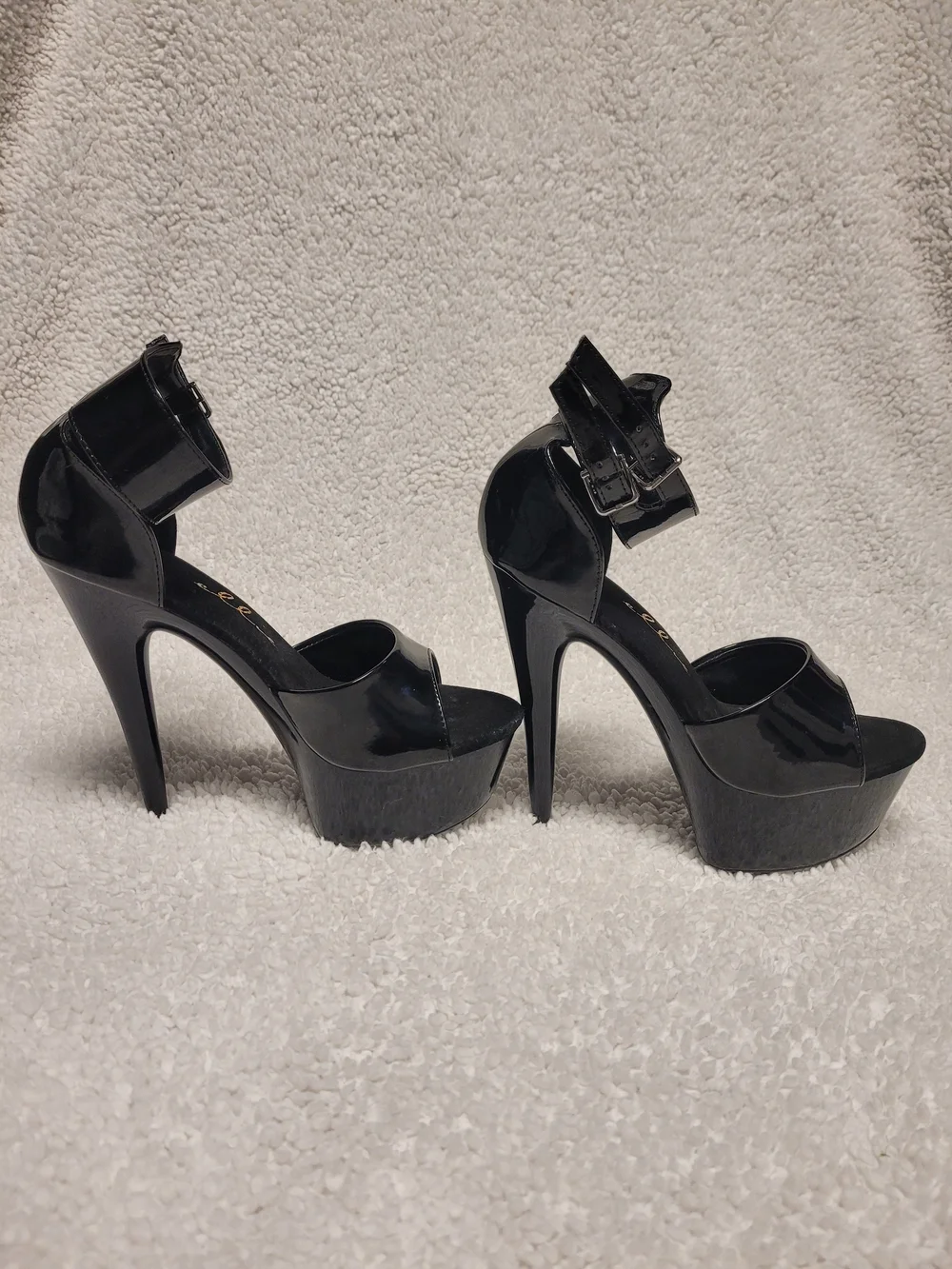 Ellie Black Patent Platform Ankle-Strap Heels